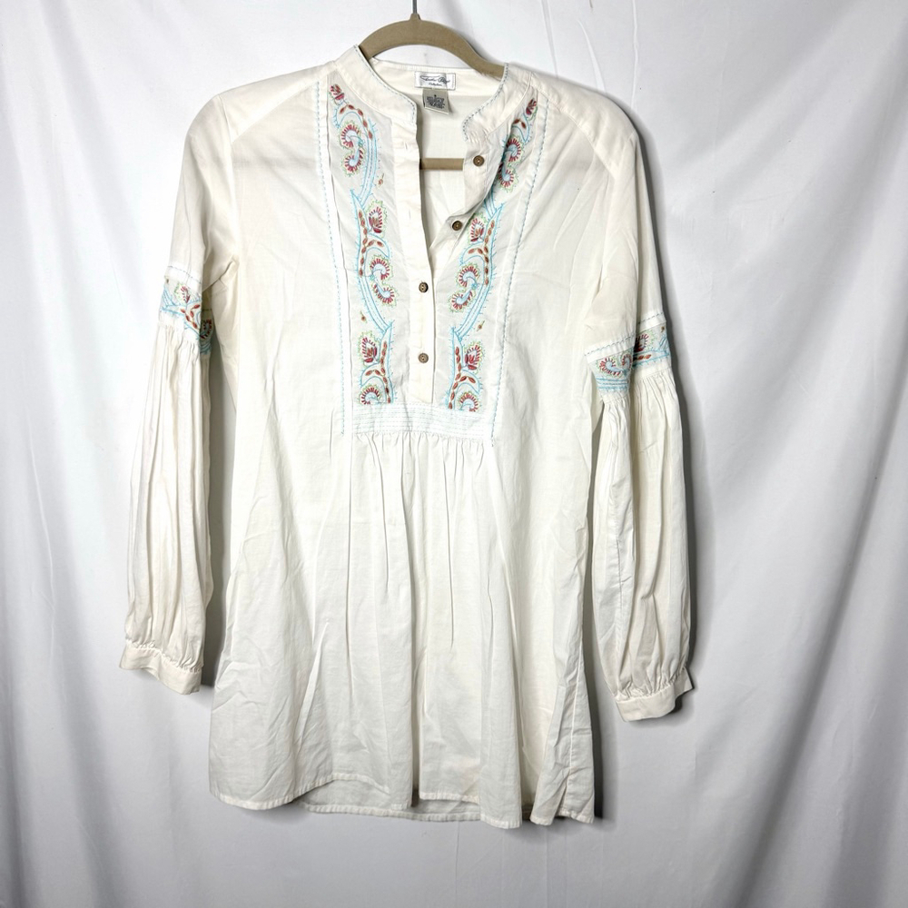 Tasha Polizzi Collection Tunic S White Blue Embroidered